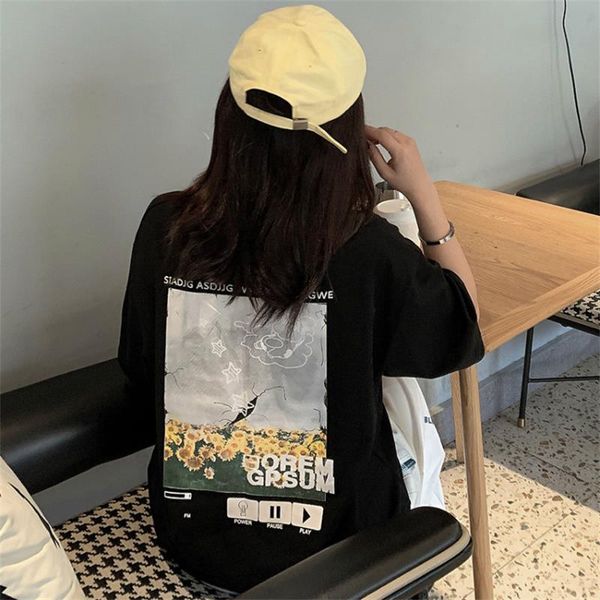 

cartoon letter daisy print tshirt female korean harajuku women's t-shirts japanese kawaii ladies ulzzang clothes for women t-shirt, White