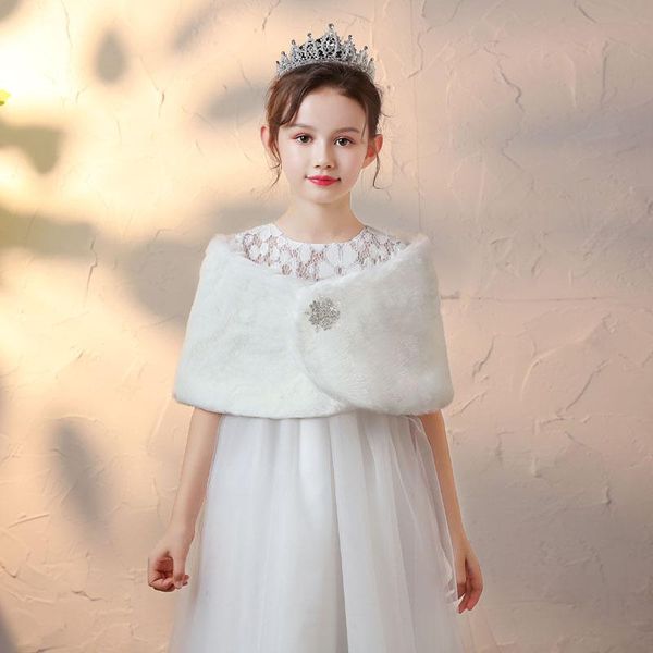 

jackets white kids girl faux fur jacket wedding cloak for communion dress wraps bolero cape winter princes shawl brooch, Blue;gray