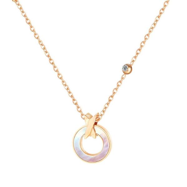 

rose gold stainless steel round shell zircon necklaces for women 2021 fashion neck chains jewelry accessories pendants pendant, Silver