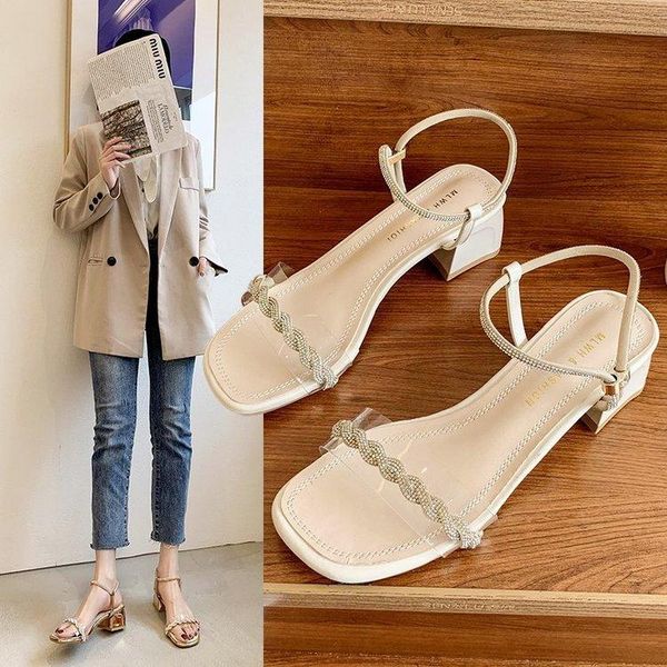 

sandals 2021 summer comfort shoes for women beige heeled med all-match buckle black medium block girls high strap