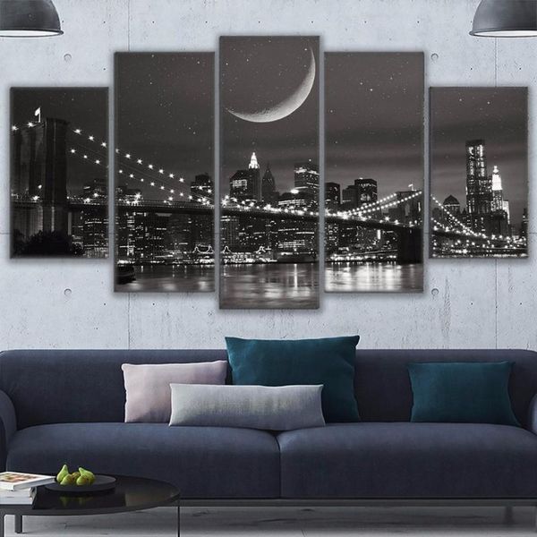 Andere Home Decor Gemälde abstrakte Kunst Rahmen Wand modulares Bild für Wohnzimmer Dekoration 5 Panel City York Leinwanddrucke Poster