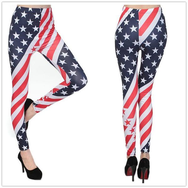 

women's leggings european and american fashion flag stars stripes milk silk, Black