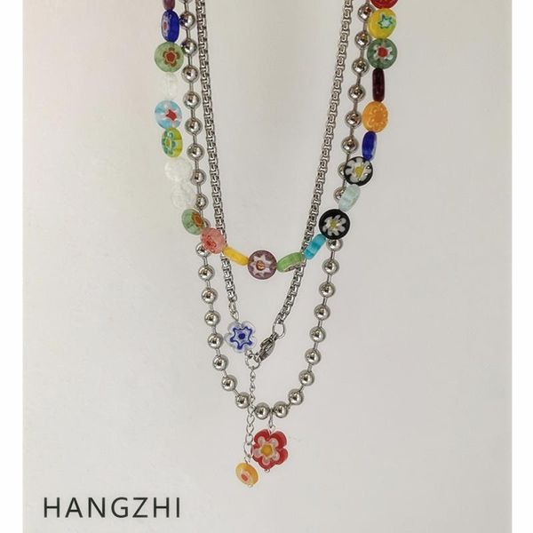 

chokers 3pcs/set korean color glazed flower beaded choker clavicle chain necklace party fashion jewelry hangzhi 2021 for women girls, Golden;silver