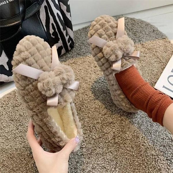 

boots snow women shoes warm plush fur ankle boot winter female slip on flat casual brown 2021 rhomboid ultralight footwear, Black