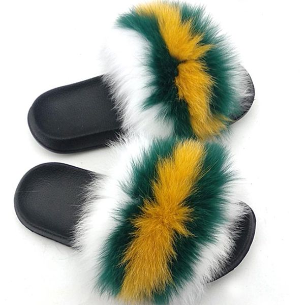 

slippers fashion woman real fur slides summer indoor slipper non-slip warm fuzzy fall transport slide, Black