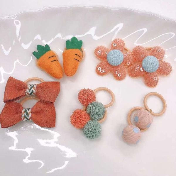 

hair accessories est cute ties for baby cartoon fabrics knots carrot fruit decorative rubber bands small elastic hairband loops gift, Slivery;white