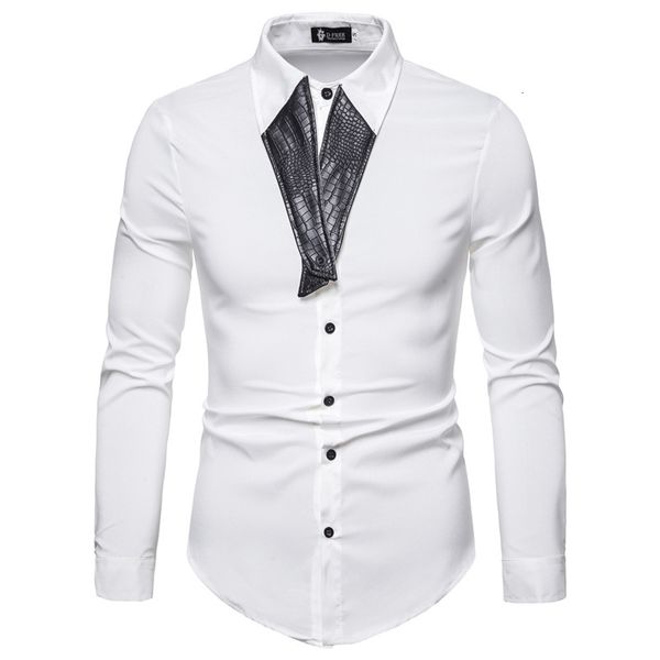 

men's long turn down collar cardigan shirt leather from plutonium thin with back split, White;black
