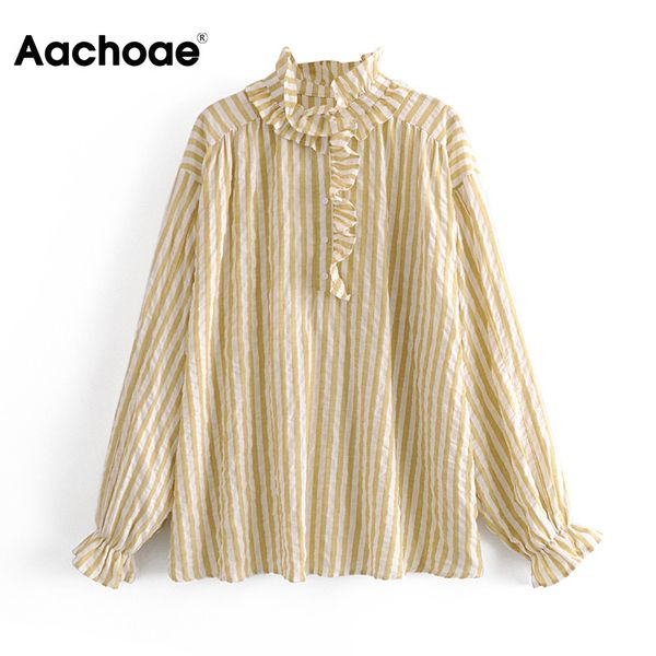 

chic ruffles striped blouse women long sleeve loose shirt vintage tunic ladies casual blouses blusas mujer 210413, White