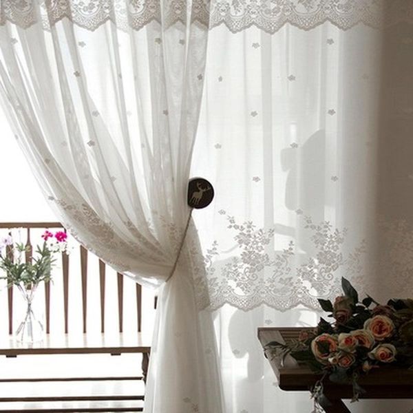 

korean style curtains for living room and bedroom white four rows of small floral warp knitting lace tulle customized curtain & drapes