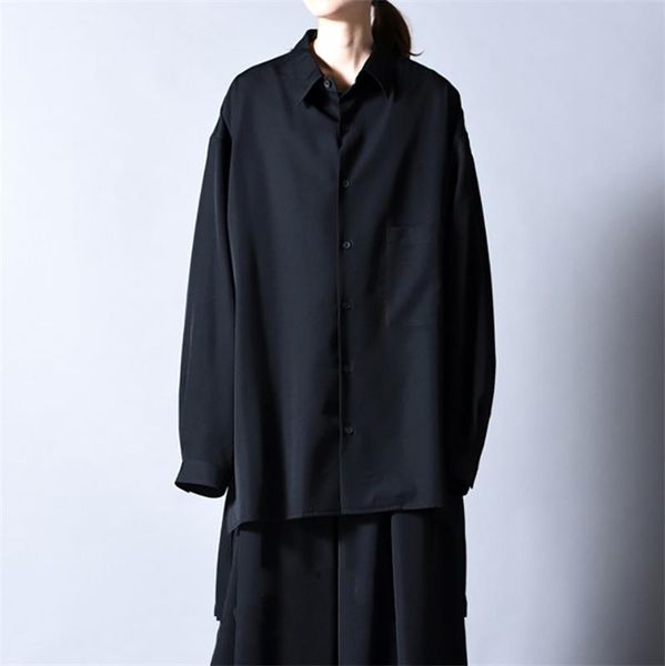 

men's casual shirts spring and autumn korean long sleeve shirt fashion forked square collars front back unsymmetrical, White;black