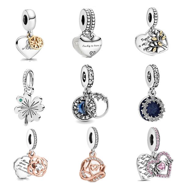 

s925 sterling silver product pendant four leaf clover charm beads adapting original pandora bracelet diy jewelry for women making, Bronze;silver