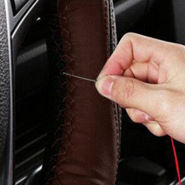 

steering wheel cover microfiber soft with needles & thread black + coffee covers