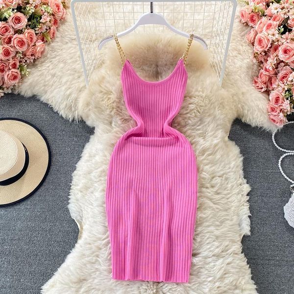 

casual dresses amolapha women solid color slim sheath stretchy knitting chain sling vestidos, Black;gray