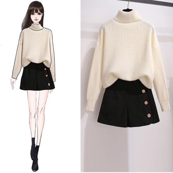 

women's sweaters ichoix winter arrival famale turtleneck high sweater black wool shorts of two suit parts lady clothes office iwe8, White;black
