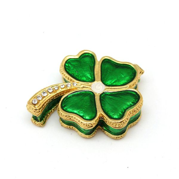 

gift lucky clover enamel metal jewelry box, Black