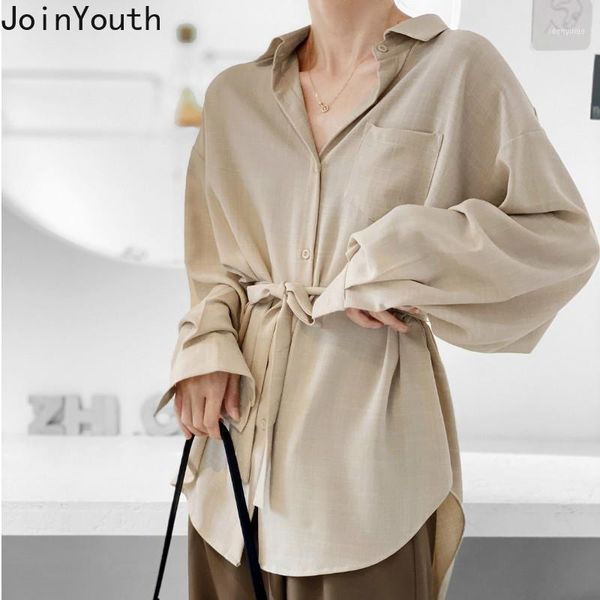 

women's blouses & shirts joinyouth women korean solid long sleeve lace up blouse office lady loose casual blusas mujer de moda 2021 7a9, White