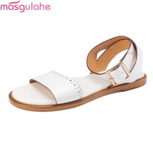 

sandals masgulahe 2021 genuine leather women comfortable flat heel ladies casual shoes summer solid color for woman, Black