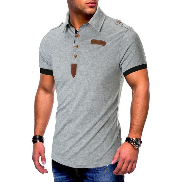 

sleeve casual turn-down collar men summer mens polos designer leather panelled natural color polo with button short, White;black