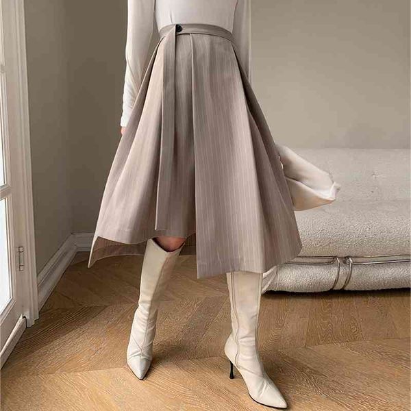 

skirts spring high waist vintage women a-line fashion striped midi faldas jupe femme saia hnsv, Black