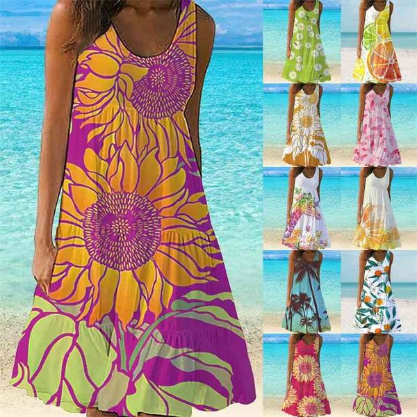 

2021 summer new beach skirt printed women's a-line dress, Black;gray