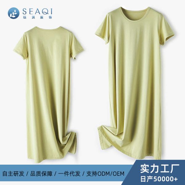 

loose short sleeve round neck simple color large home leisure long, White;black