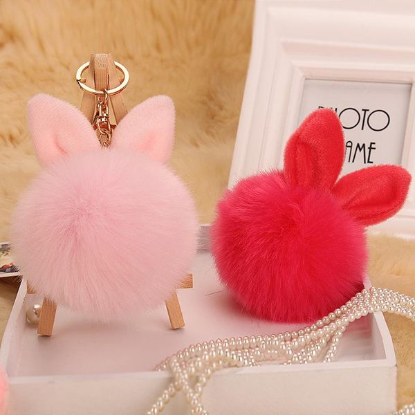 

keychains super cute faux fur ear key chain bag hanger big round pom ball car diy decorative pendant, Silver