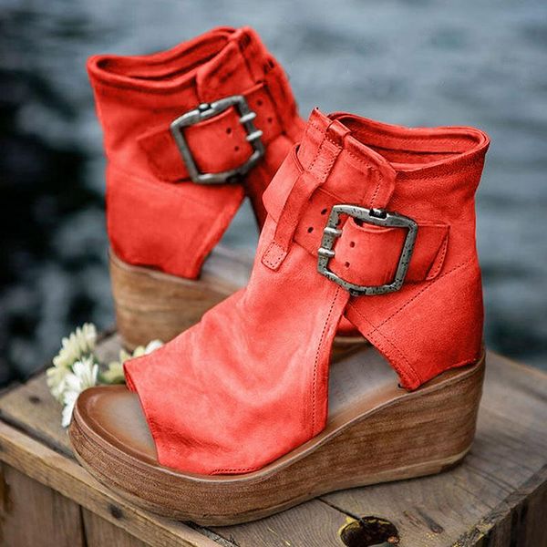 

boots women sandals shoes 2021 summer retro peep toe platform pu leather zipper thick bottom ladies, Black