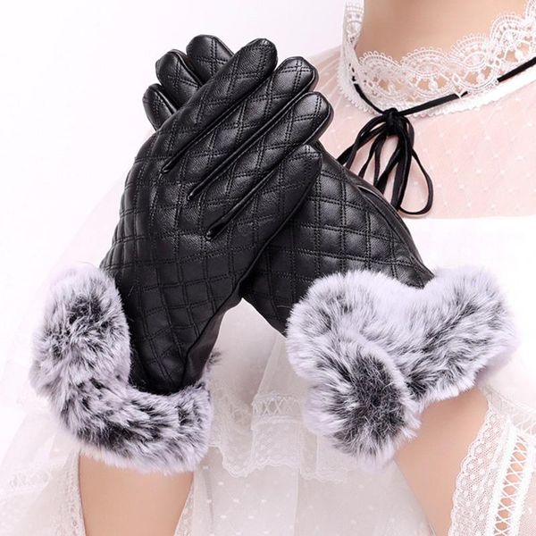 

ladies leather gloves mittens women driving gloves soft comfor full finger solid color guantes mujer #yj, Blue;gray