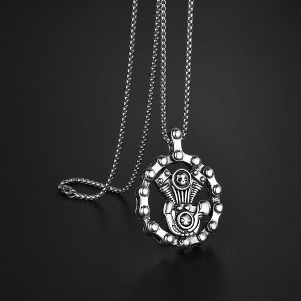 

pendant necklaces cool heavy bicycle chain skull motorcycles engine stainless steel jewelry motor biker cross men necklace, Silver