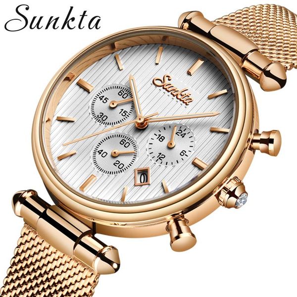 

wristwatches sunkta 2021 women watches fashion elegant dress watch casual waterproof quartz female wrist, Slivery;brown