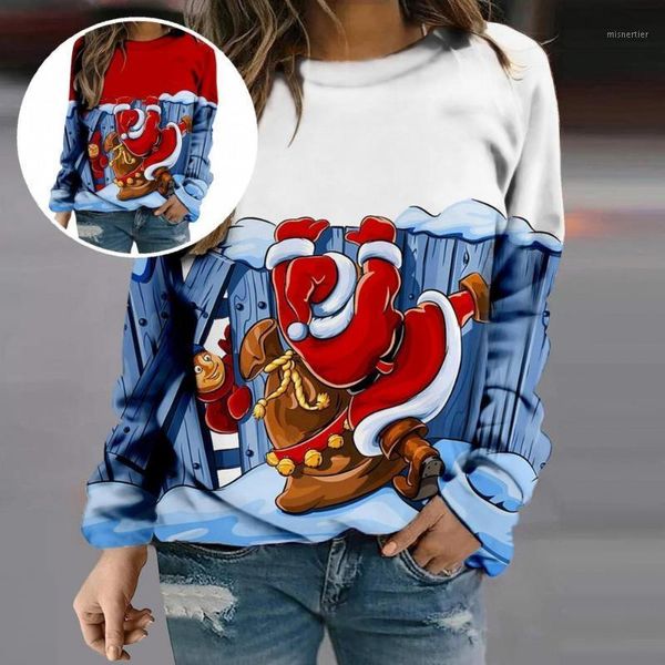 

women's hoodies & sweatshirts thick long sleeve santa claus pattern pullover sweatshirt outerwear, Black