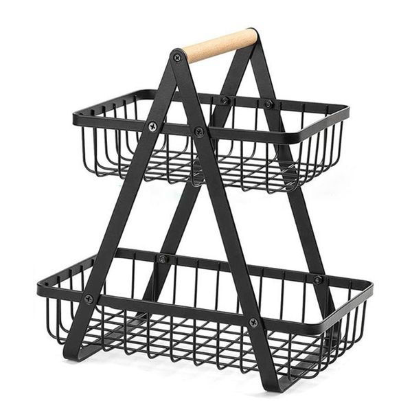 

storage baskets 2-tier metal fruit basket portable kitchen countershelf rack for fruits vegetables household cosmetic toiletries