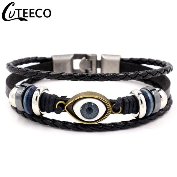 

charm bracelets cuteeco 2021 devil's eye for men genuine leather bracelet fashion punk party jewelry drop, Golden;silver