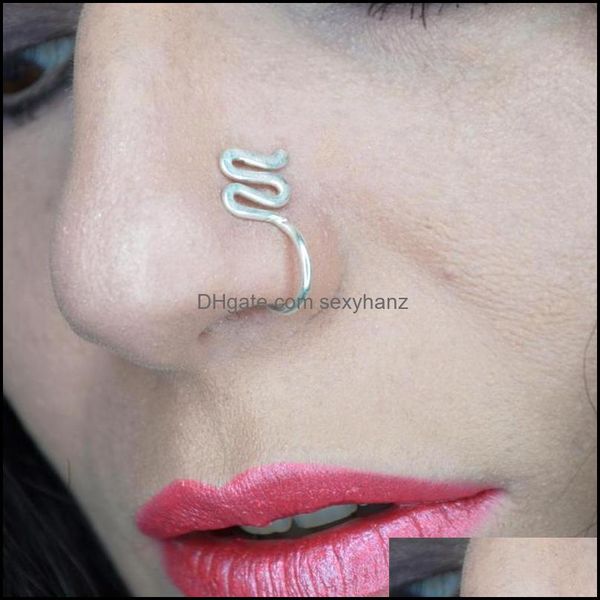 

other body jewelry 925 sier fake piercing nose ring septum hoop handmade gold filled faux custom punk drop delivery 2021 bf0sw, Slivery;golden