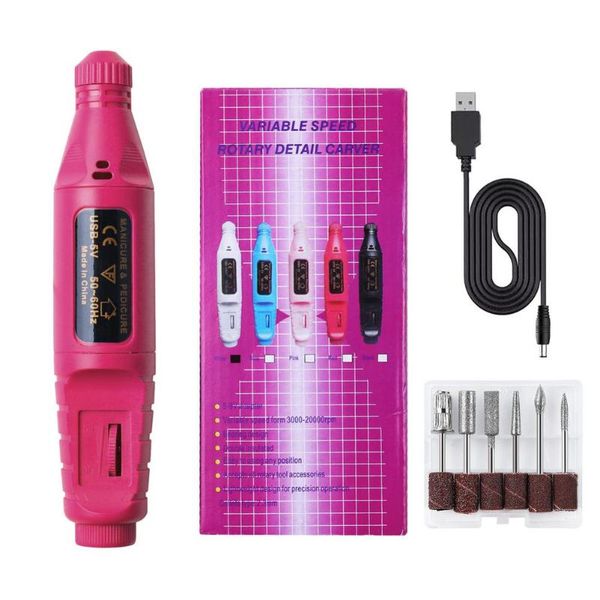 

nail drill & accessories random 6 colors polisher kit usb cable with bits portable manicure sharpener tool