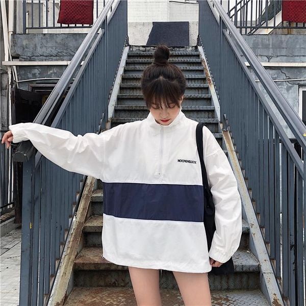 

women's jackets loose bf harajuku summer zipper pockets long sleeve chic korean style patchwork student fashion women thin casual women, Black;brown