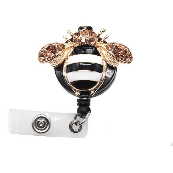 

pins, brooches 1pcs/10pcs/30pcs/50pcs/lot cute enamel summer bee crystal rhinestone retractable badge reel/ id holder, Gray