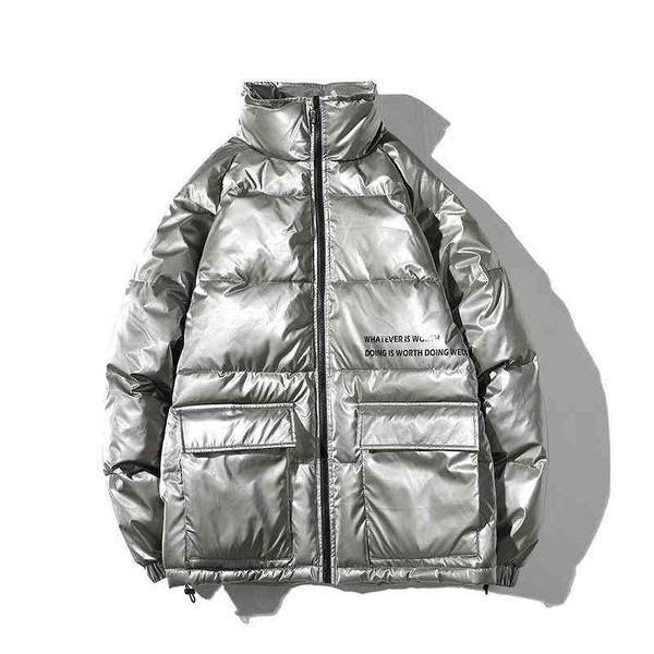 

winter jacket silver men parkas mens streetwear thick coat windbreaker korean puffer jackets warm bubble coats, Black