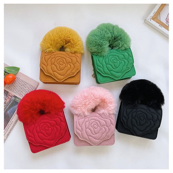 

children's mini handbags faux fur handle tote fashion crossbody bags for kids small coin pouch baby girls party purse, White