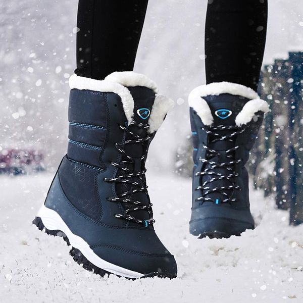 

boots women waterproof winter shoes snow platform keep warm ankle with thick fur heels botas mujer 2021, Black