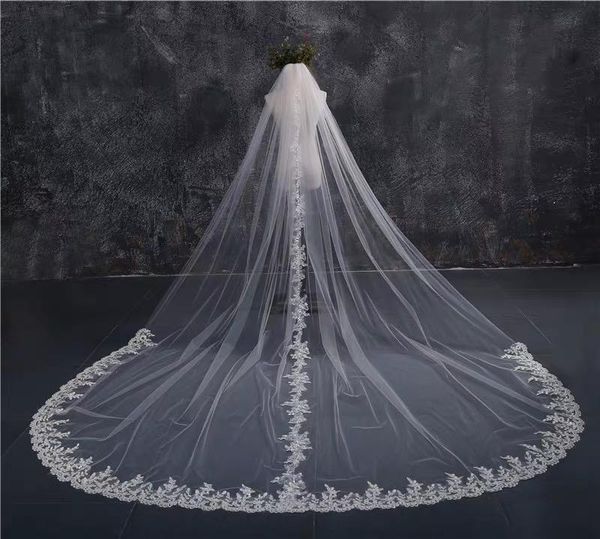 

bridal veils 2021 bling sequins lace edge luxury long 3m 4m 5m wedding with comb white ivory veil, Black