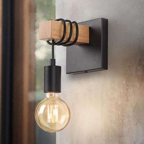 

wall lamp industrial light 220v e27 retro wooden fixtures holder decor for living room (no bulb)