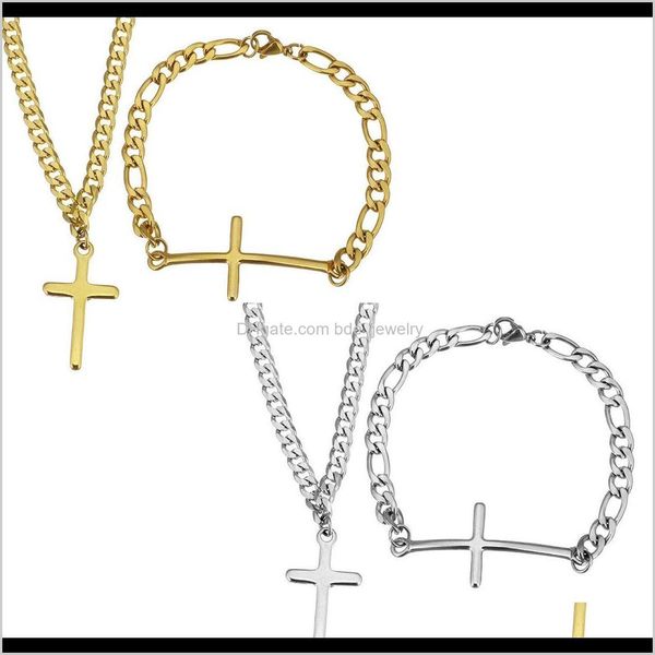 

earrings jewelryfashion for woman men boys stainless steel sets drop jewelry gift bracelet & necklace cross curb chain drop delivery 2021 em, Silver