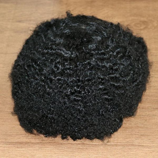 

#1b skin afro curly toupee 10mm man weave hair black mens kinky curl male toupees human hair wigs full machine made