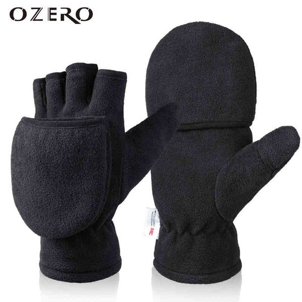 

ozero autumn winter 3m thinsulate fingerless convertible ski mitten windproof cycling glove fleece warm for men wome, Blue;gray