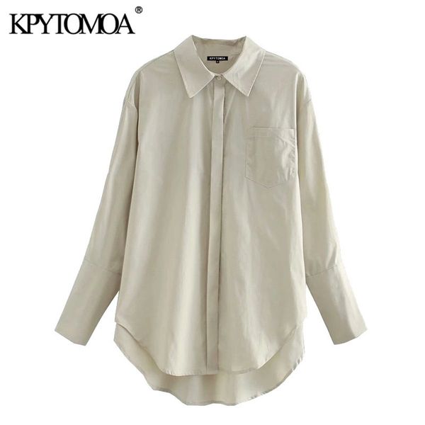 

women fashion with pockets loose asymmetrical blouses long sleeve button-up female shirts chic 210420, White