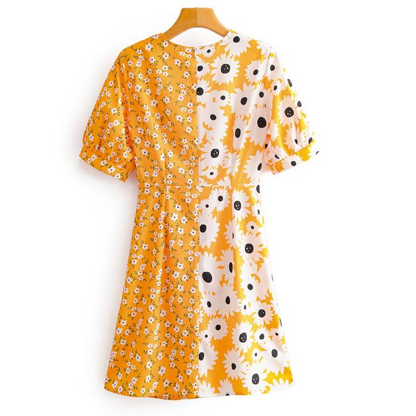 

dresses v-neck short sleeve sweet harajuku women's zou ju printing and charming floral color matching fashion female dress, Black;gray