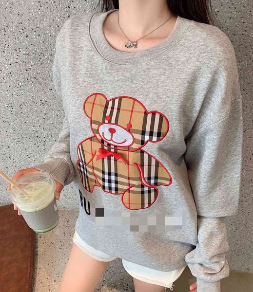 

hoodies women's b home 2021 early autumn taped cloth embroidered bear sweater loose korean pullover round neck top, Black