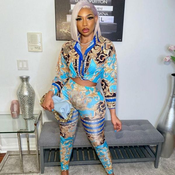 

women's two piece pants print 2 set women long sleeve shirt blouse and sets matching tight fashion tracksuit, White