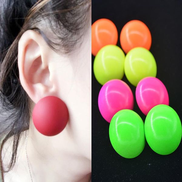 

stud and american punk metal exaggerated fluorescent color earrings big ball candy fashion, Golden;silver